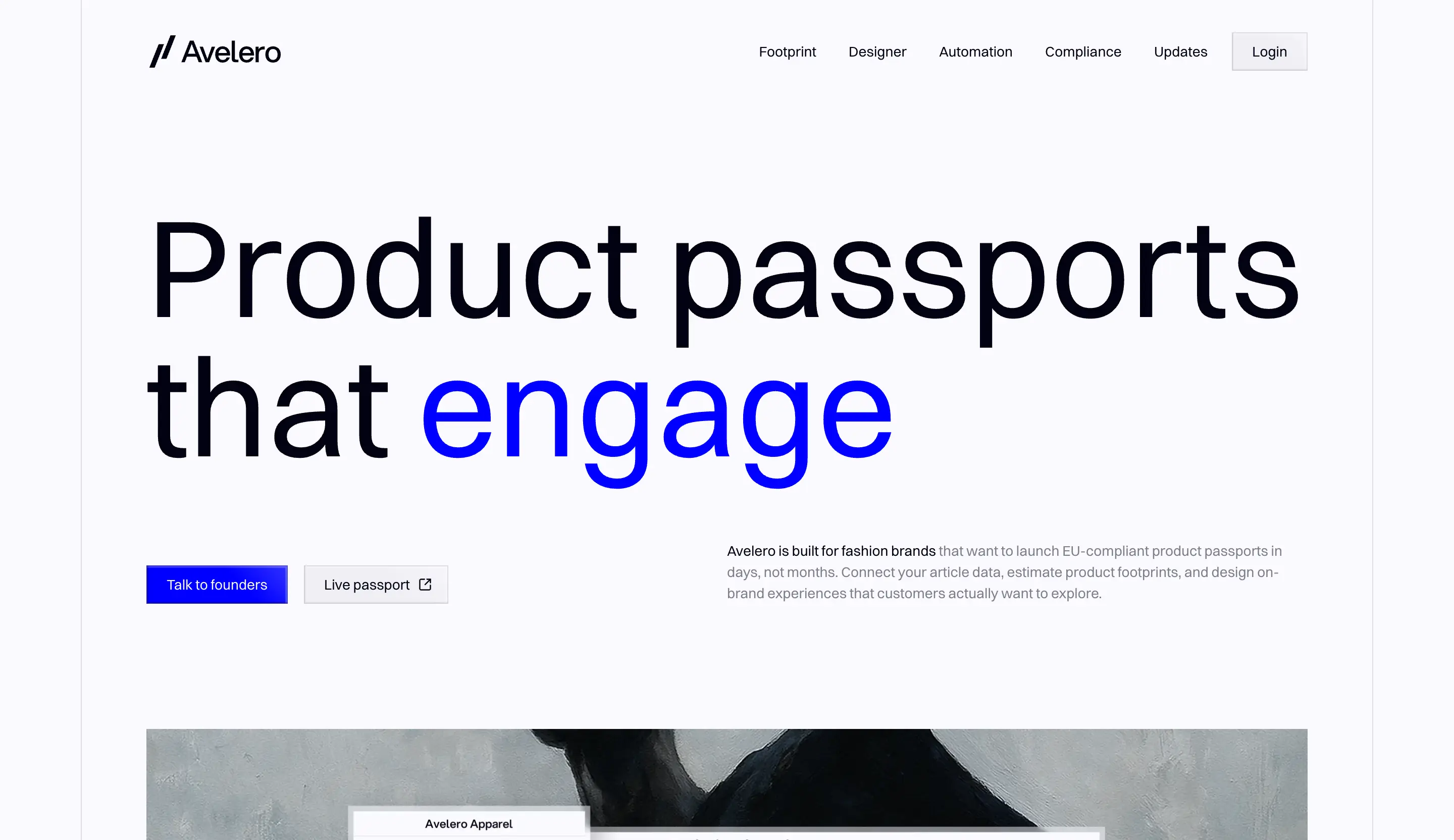 Avelero landing page